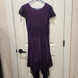 Chic Asymmetrical Purple Dress with Lace Accents